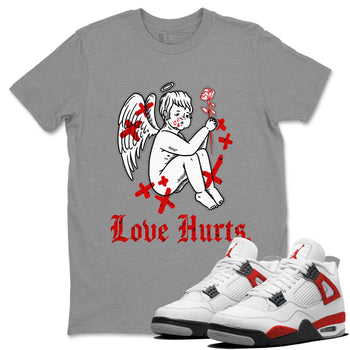 Air Jordan 4 Red Cement Sneaker Match Tees Love Hurts Sneaker Tees Jordan 4 Red Retro Cement Sneaker Release Tees Unisex Shirts Heather Grey 1
