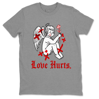 Air Jordan 4 Red Cement Sneaker Match Tees Love Hurts Sneaker Tees Jordan 4 Red Retro Cement Sneaker Release Tees Unisex Shirts Heather Grey 2