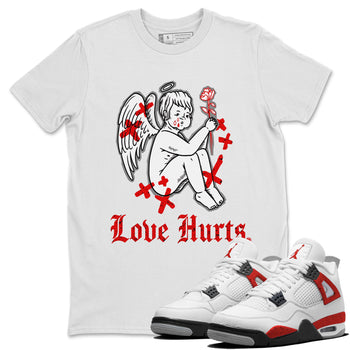 Air Jordan 4 Red Cement Sneaker Match Tees Love Hurts Sneaker Tees Jordan 4 Red Retro Cement Sneaker Release Tees Unisex Shirts White 1