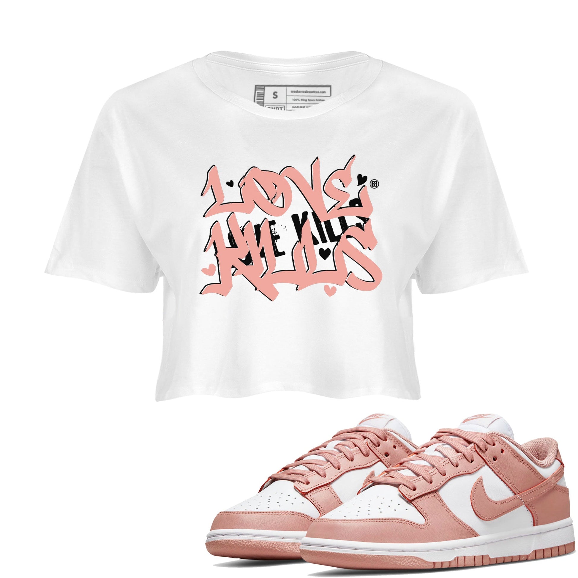 Dunks Low Rose Whisper shirt to match jordans Love Kills sneaker tees Dunk Rose Whisper SNRT Sneaker Release Tees White 1 Crop T-Shirt