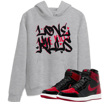 Jordan 1 Bred Patent Sneaker Match Tees Love Kills Sneaker Tees Jordan 1 Bred Patent Sneaker Release Tees Unisex Shirts