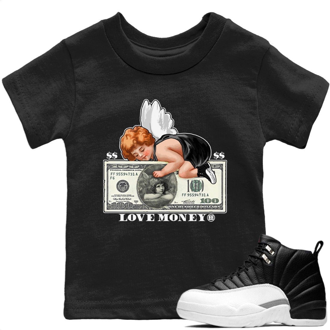 Jordan 12 Playoffs Sneaker Match Tees Love Money Sneaker Tees Jordan 12 Playoffs Sneaker Release Tees Kids Shirts