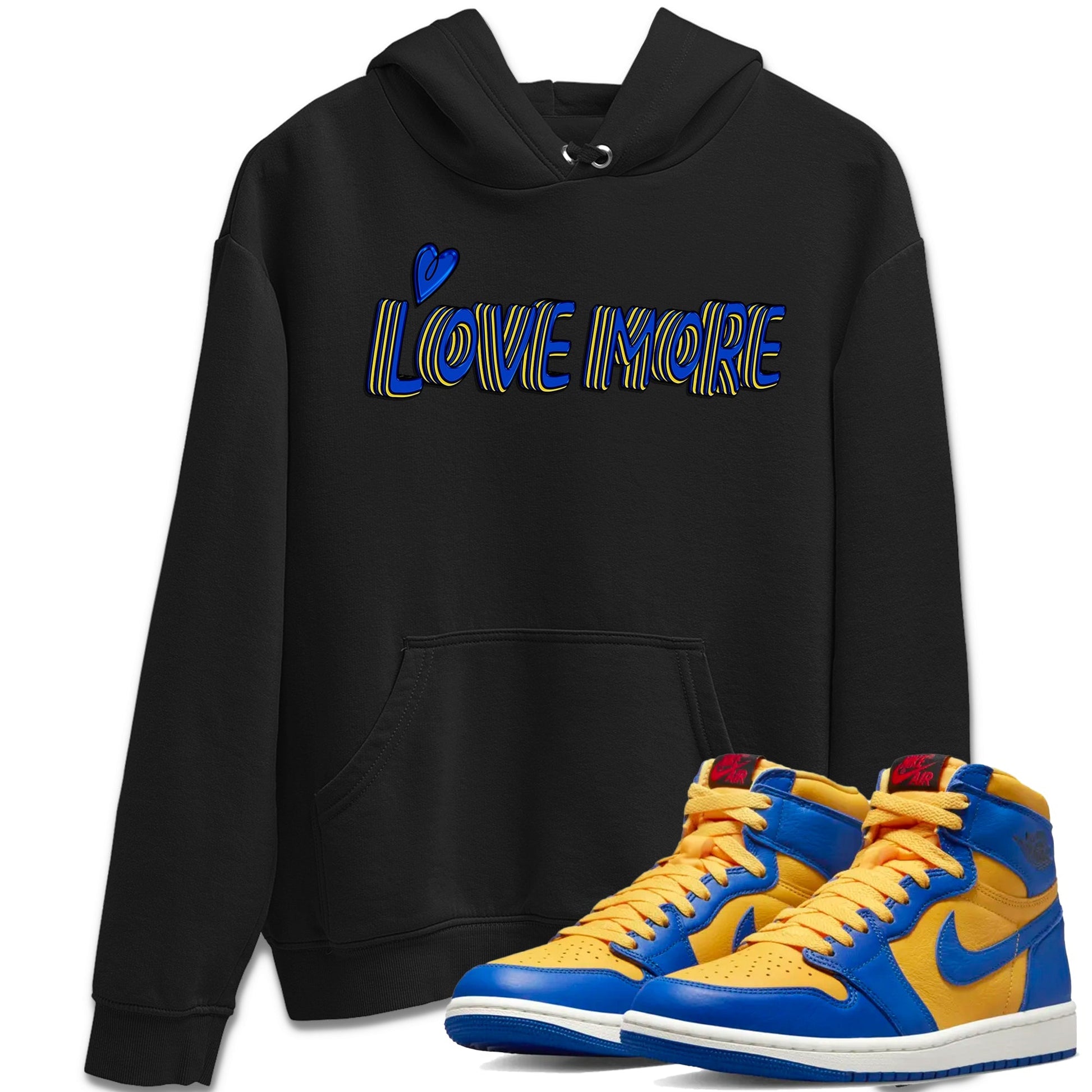 Jordan 1 Game Royal and Varsity Maize Sneaker Match Tees Love More Sneaker Tees Jordan 1 Game Royal and Varsity Maize Sneaker Release Tees Unisex Shirts