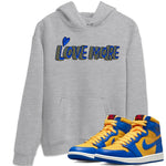 Jordan 1 Game Royal and Varsity Maize Sneaker Match Tees Love More Sneaker Tees Jordan 1 Game Royal and Varsity Maize Sneaker Release Tees Unisex Shirts