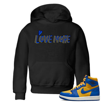 Jordan 1 Game Royal and Varsity Maize Sneaker Match Tees Love More Sneaker Tees Jordan 1 Game Royal and Varsity Maize Sneaker Release Tees Kids Shirts