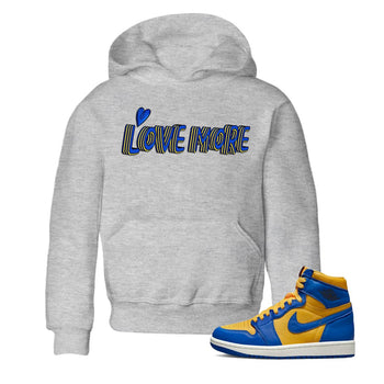 Jordan 1 Game Royal and Varsity Maize Sneaker Match Tees Love More Sneaker Tees Jordan 1 Game Royal and Varsity Maize Sneaker Release Tees Kids Shirts