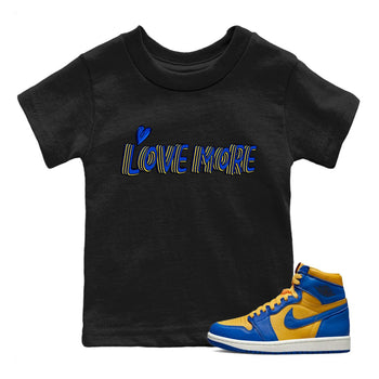 Jordan 1 Game Royal and Varsity Maize Sneaker Match Tees Love More Sneaker Tees Jordan 1 Game Royal and Varsity Maize Sneaker Release Tees Kids Shirts