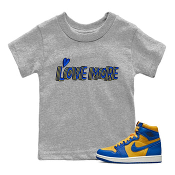 Jordan 1 Game Royal and Varsity Maize Sneaker Match Tees Love More Sneaker Tees Jordan 1 Game Royal and Varsity Maize Sneaker Release Tees Kids Shirts