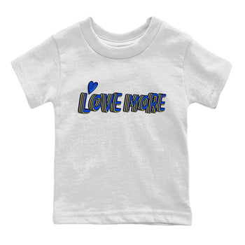Jordan 1 Game Royal and Varsity Maize Sneaker Match Tees Love More Sneaker Tees Jordan 1 Game Royal and Varsity Maize Sneaker Release Tees Kids Shirts