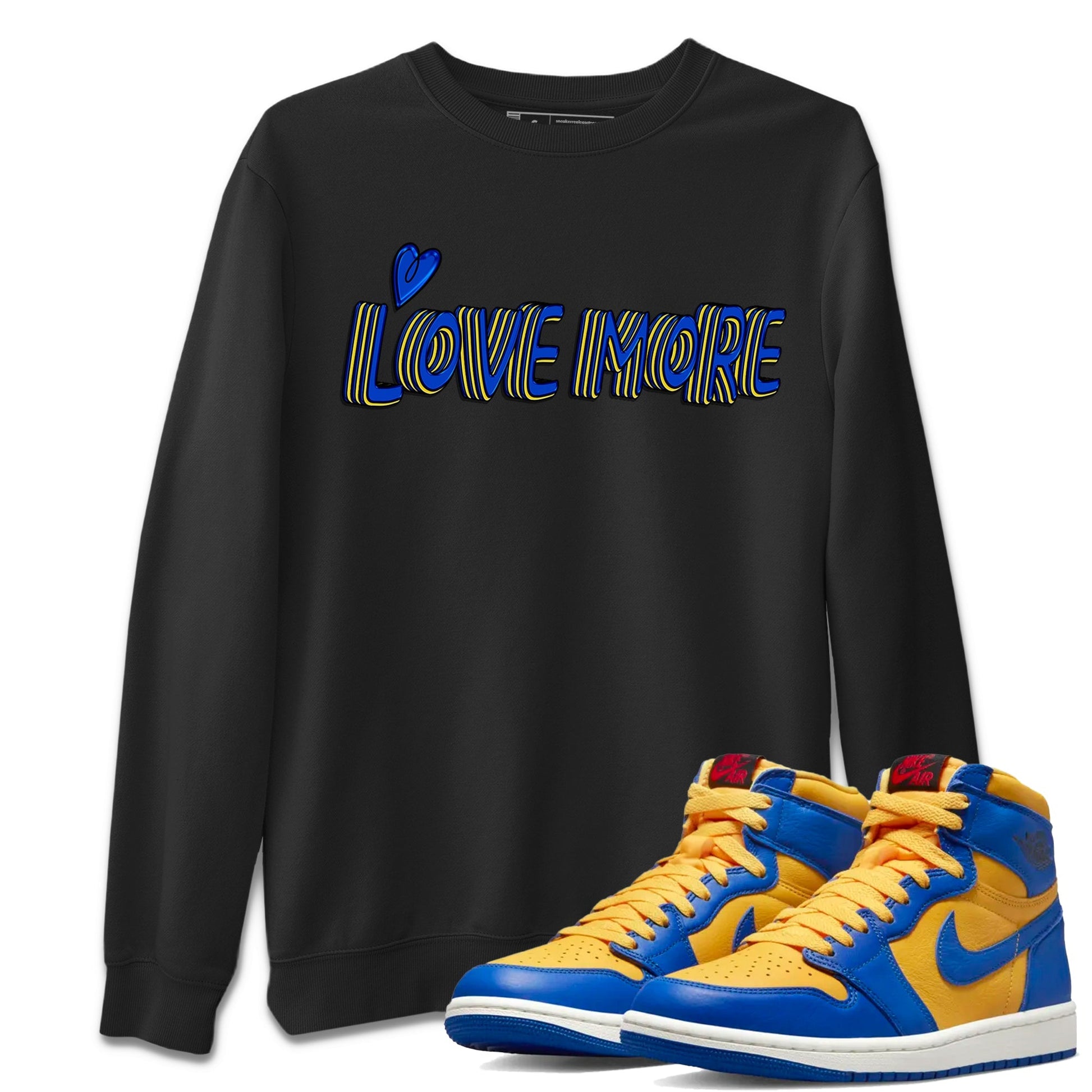 Jordan 1 Game Royal and Varsity Maize Sneaker Match Tees Love More Sneaker Tees Jordan 1 Game Royal and Varsity Maize Sneaker Release Tees Unisex Shirts