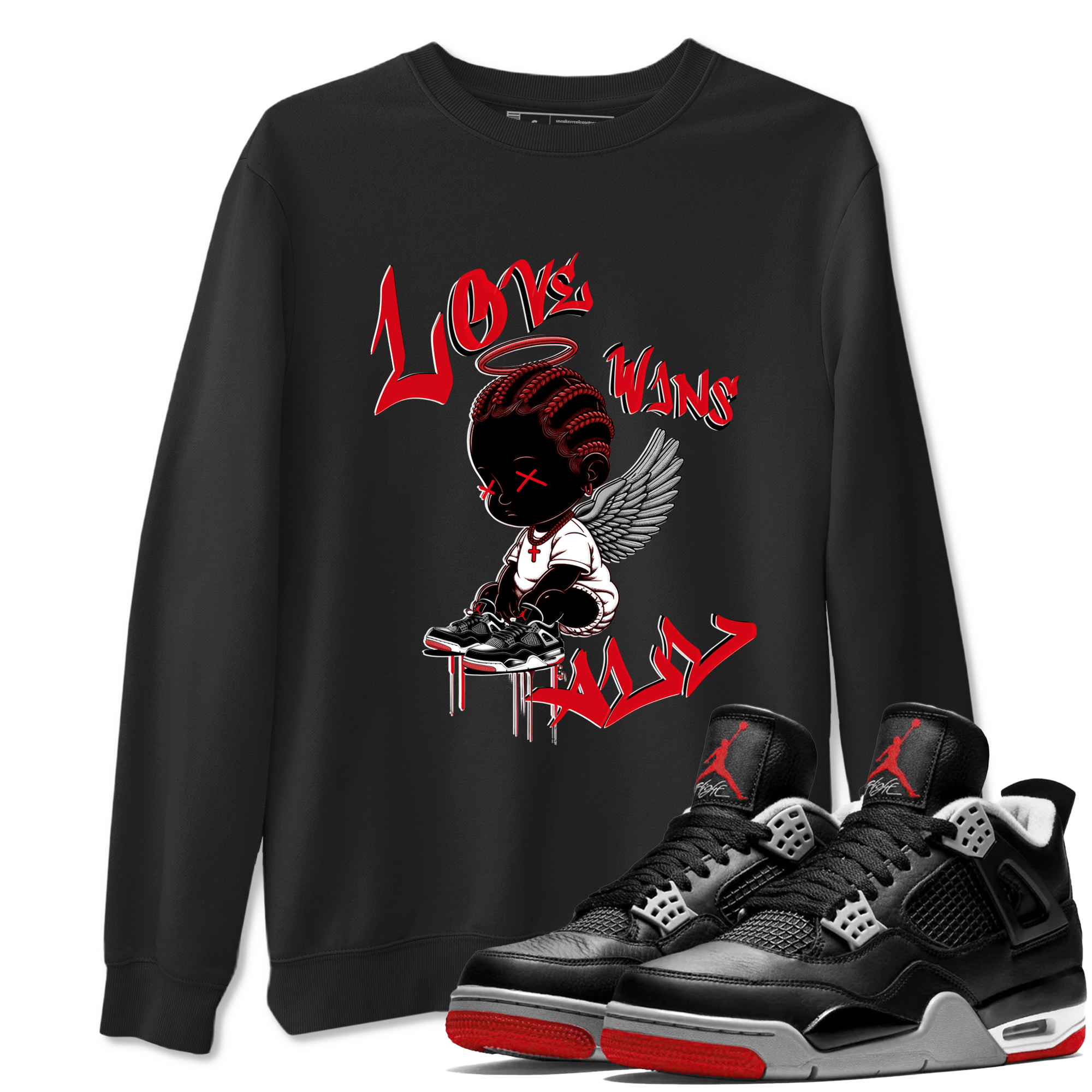 Air Jordan 4 Bred Reimagined shirt to match jordans Love Wins All sneaker tees 4s Bred Reimagined SNRT Sneaker Release Tees unisex cotton Black 1 crew neck shirt