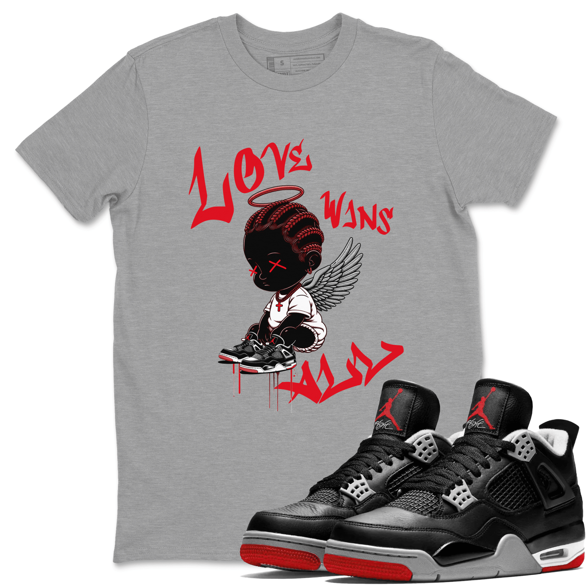 Air Jordan 4 Bred Reimagined shirt to match jordans Love Wins All sneaker tees 4s Bred Reimagined SNRT Sneaker Release Tees unisex cotton Heather Grey 1 crew neck shirt