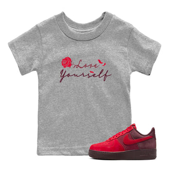 AF1 Layers Of Love shirt to match jordans Love Yourself sneaker tees Air Force1 Layers Of Love SNRT sneaker release tees baby toddler Heather Grey 1 cotton Shirt