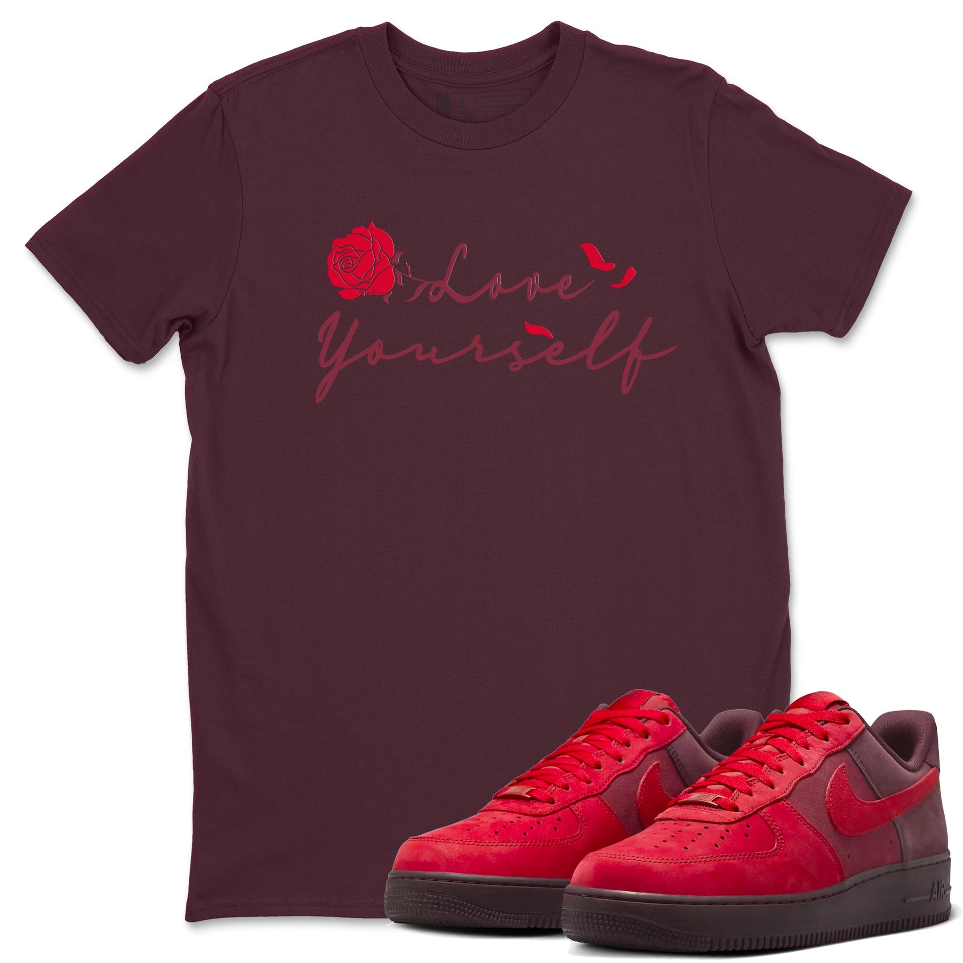 AF1 Layers Of Love shirt to match jordans Love Yourself sneaker tees Air Force1 Layers Of Love SNRT Sneaker Release Tees unisex cotton Maroon 1 crew neck shirt