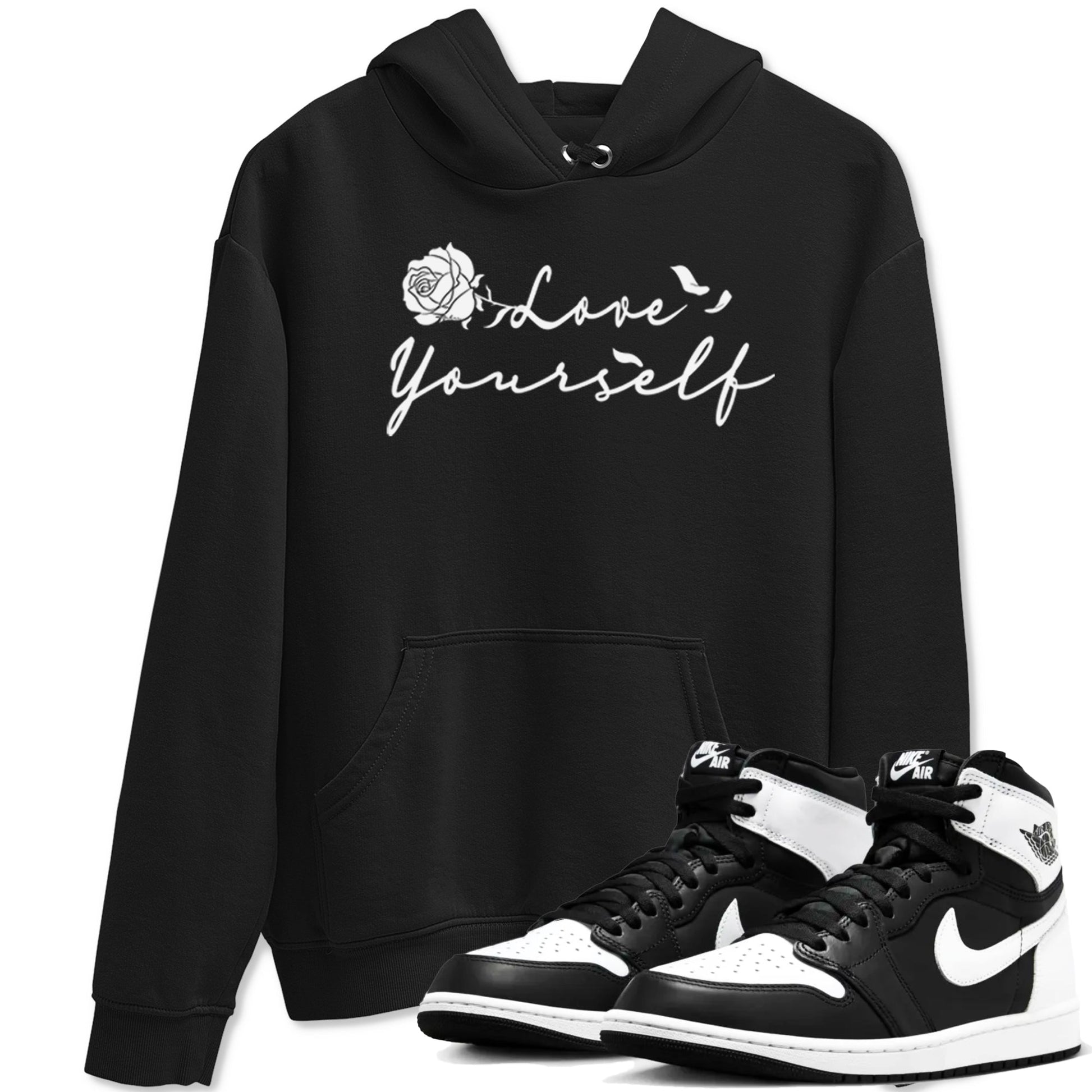 1s Black White shirt to match jordans Love Yourself sneaker tees Air Jordan 1 High OG Black White SNRT Sneaker Release Tees unisex cotton Black 1 crew neck shirt
