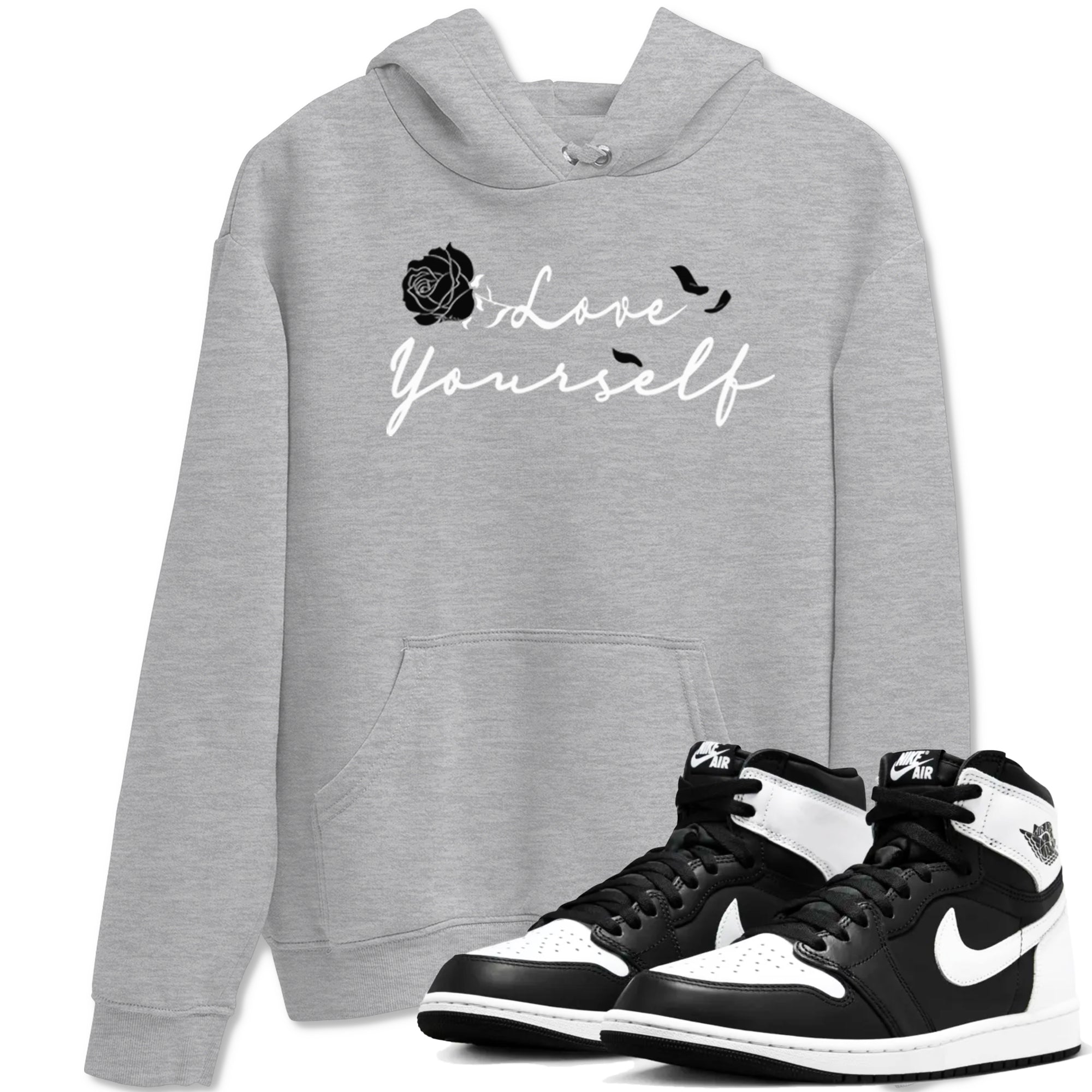 1s Black White shirt to match jordans Love Yourself sneaker tees Air Jordan 1 High OG Black White SNRT Sneaker Release Tees unisex cotton Heather Grey 1 crew neck shirt