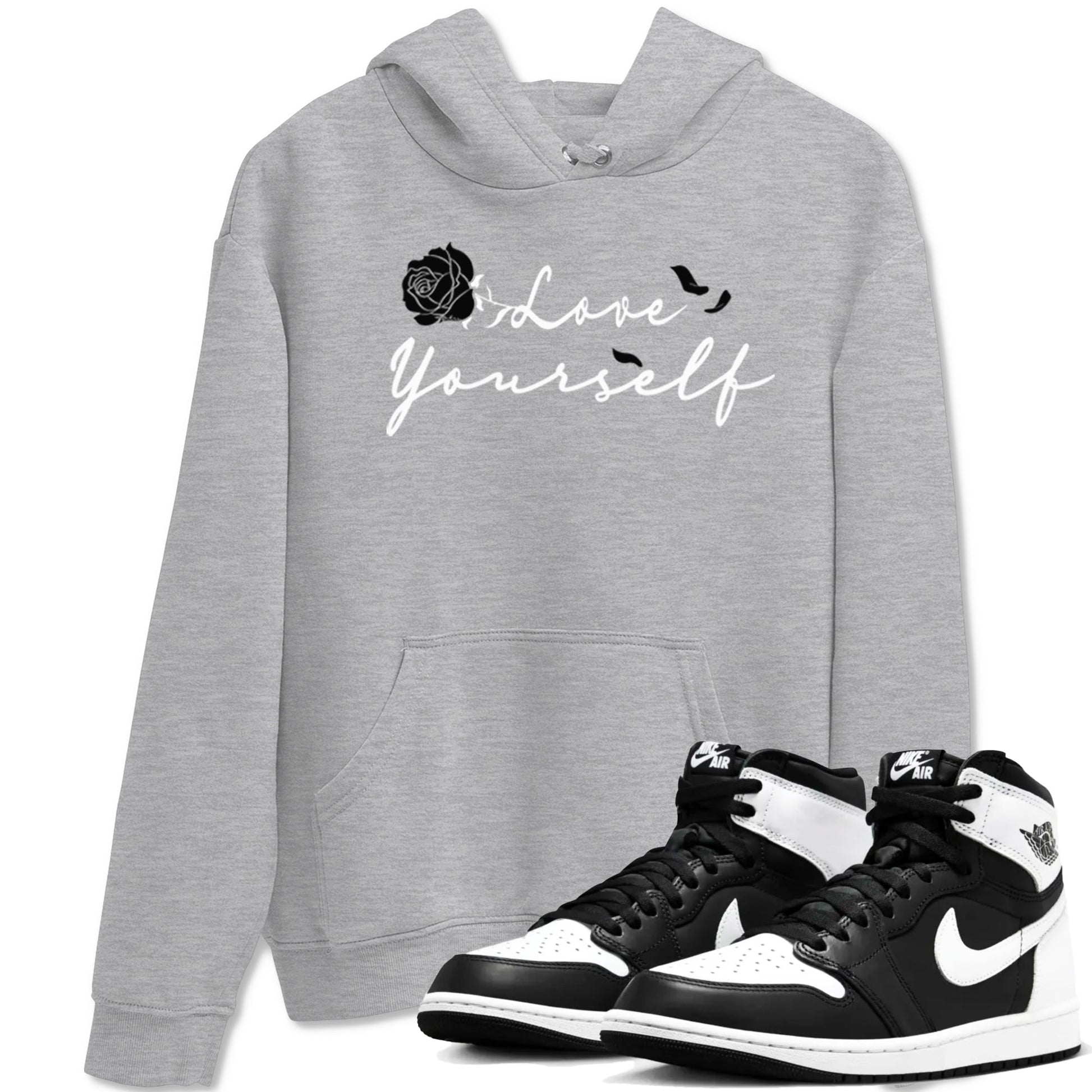 1s Black White shirt to match jordans Love Yourself sneaker tees Air Jordan 1 High OG Black White SNRT Sneaker Release Tees unisex cotton Heather Grey 1 crew neck shirt