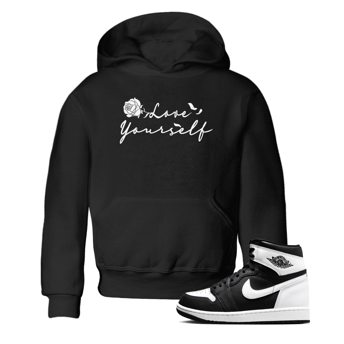 1s Black White shirt to match jordans Love Yourself sneaker tees Air Jordan 1 Black White SNRT sneaker release tees baby toddler Black 1 cotton Shirt