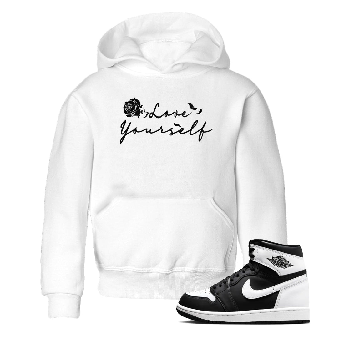 1s Black White shirt to match jordans Love Yourself sneaker tees Air Jordan 1 Black White SNRT sneaker release tees baby toddler White 1 cotton Shirt