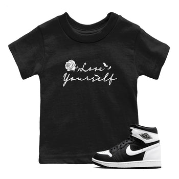 1s Black White shirt to match jordans Love Yourself sneaker tees Air Jordan 1 Black White SNRT sneaker release tees baby toddler Black 1 cotton Shirt