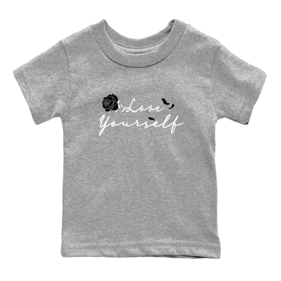1s Black White shirt to match jordans Love Yourself sneaker tees Air Jordan 1 Black White SNRT sneaker release tees baby toddler Heather Grey 2 cotton Shirt