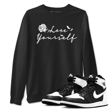 1s Black White shirt to match jordans Love Yourself sneaker tees Air Jordan 1 High OG Black White SNRT Sneaker Release Tees unisex cotton Black 1 crew neck shirt