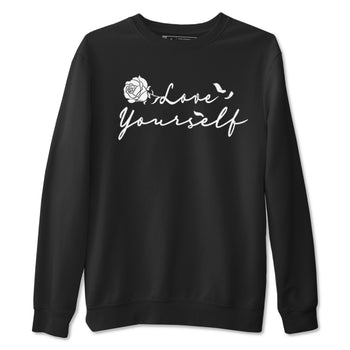 1s Black White shirt to match jordans Love Yourself sneaker tees Air Jordan 1 High OG Black White SNRT Sneaker Release Tees unisex cotton Black 2 crew neck shirt