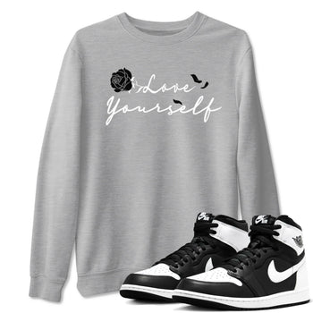 1s Black White shirt to match jordans Love Yourself sneaker tees Air Jordan 1 High OG Black White SNRT Sneaker Release Tees unisex cotton Heather Grey 1 crew neck shirt