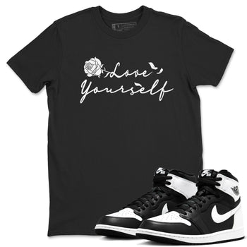 1s Black White shirt to match jordans Love Yourself sneaker tees Air Jordan 1 High OG Black White SNRT Sneaker Release Tees unisex cotton Black 1 crew neck shirt