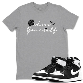 1s Black White shirt to match jordans Love Yourself sneaker tees Air Jordan 1 High OG Black White SNRT Sneaker Release Tees unisex cotton Heather Grey 1 crew neck shirt