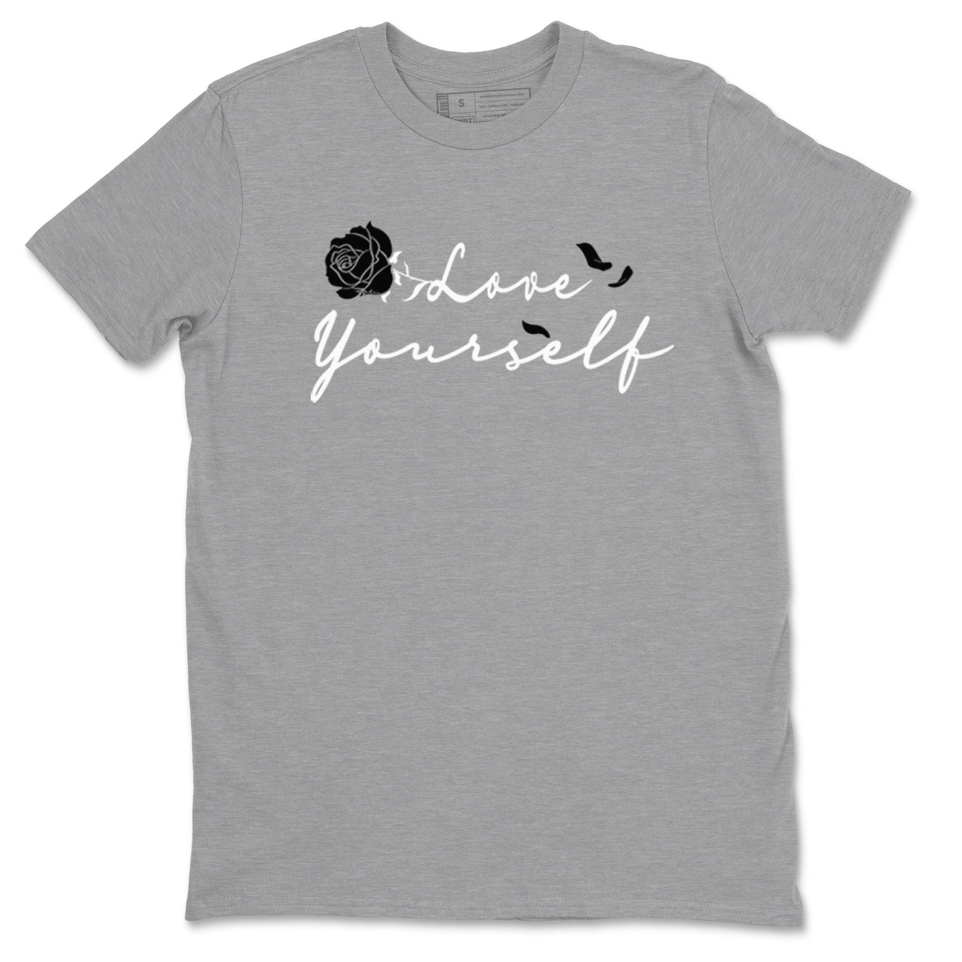 1s Black White shirt to match jordans Love Yourself sneaker tees Air Jordan 1 High OG Black White SNRT Sneaker Release Tees unisex cotton Heather Grey 2 crew neck shirt