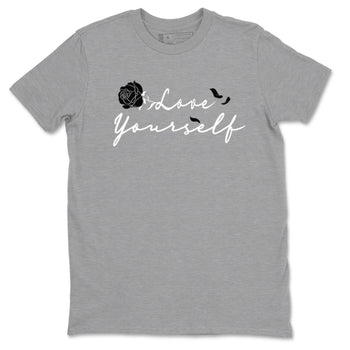 1s Black White shirt to match jordans Love Yourself sneaker tees Air Jordan 1 High OG Black White SNRT Sneaker Release Tees unisex cotton Heather Grey 2 crew neck shirt