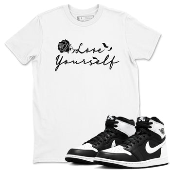 1s Black White shirt to match jordans Love Yourself sneaker tees Air Jordan 1 High OG Black White SNRT Sneaker Release Tees unisex cotton White 1 crew neck shirt