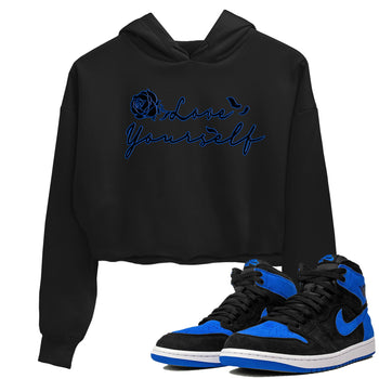 Air Jordan 1 Royal Reimagined shirt to match jordans Love Yourself sneaker tees Air Jordan 1 High OG Royal Reimagined SNRT Sneaker Tees Sneaker Matching Shirt Black 1 Crop T-Shirt