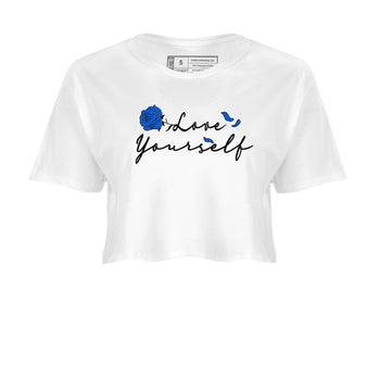 Air Jordan 1 Royal Reimagined shirt to match jordans Love Yourself sneaker tees Air Jordan 1 High OG Royal Reimagined SNRT Sneaker Tees Sneaker Matching Shirt White 2 Crop T-Shirt