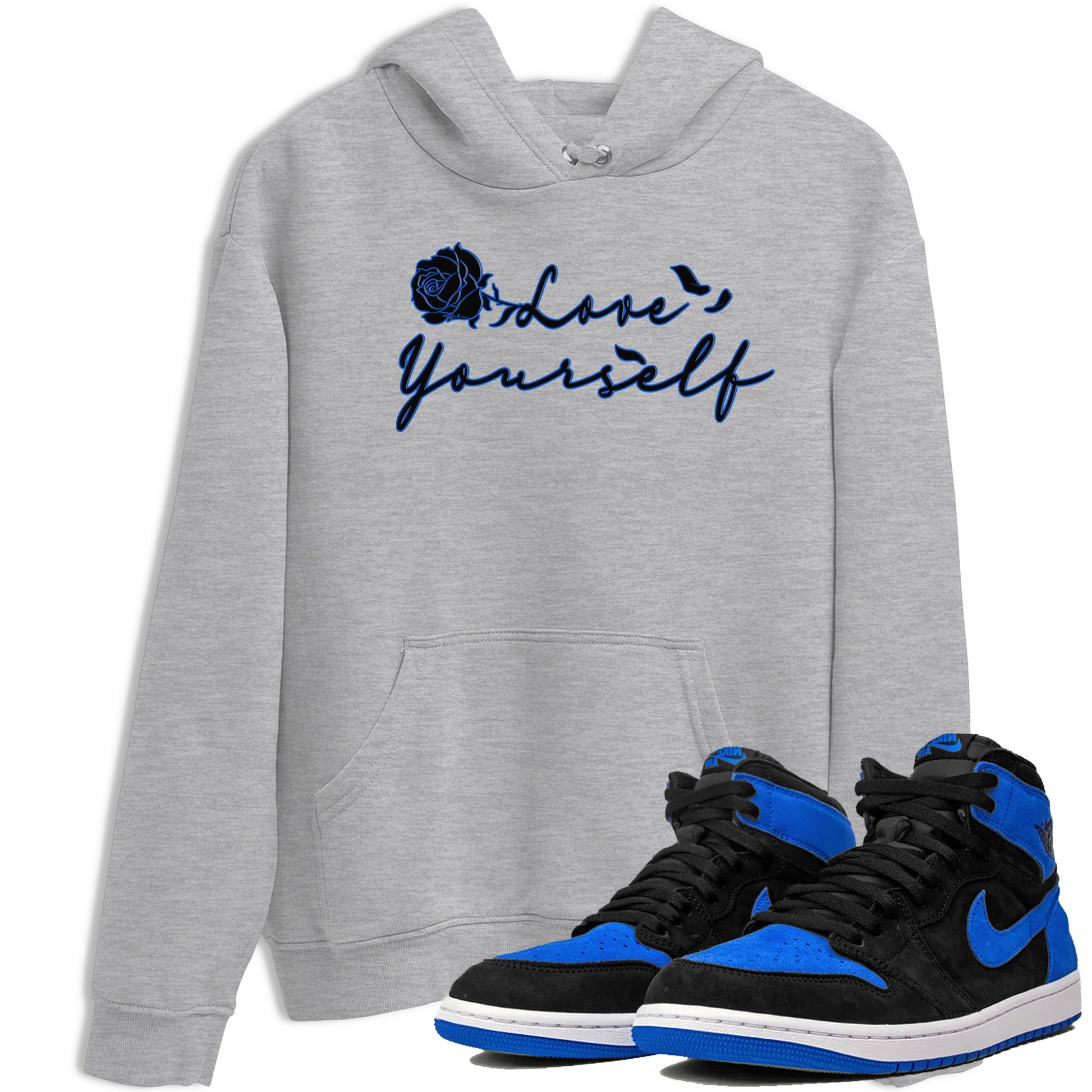 Air Jordan 1 Royal Reimagined shirt to match jordans Love Yourself sneaker tees Air Jordan 1 High OG Royal Reimagined SNRT Sneaker Tees Sneaker Matching Shirt Unisex Heather Grey 1 T-Shirt