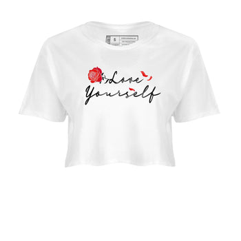 Jordan 1 High OG Satin Bred shirt to match jordans Love Yourself sneaker tees Air Jordan 1 Satin Bred SNRT Sneaker Tees Casual Crew Neck T-Shirt White 2 Crop T-Shirt