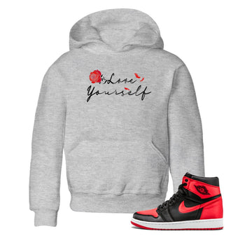 Jordan 1 High OG Satin Bred shirt to match jordans Love Yourself sneaker tees Air Jordan 1 Satin Bred SNRT Sneaker Tees Casual Crew Neck T-Shirt Baby Toddler Heather Grey 1 T-Shirt