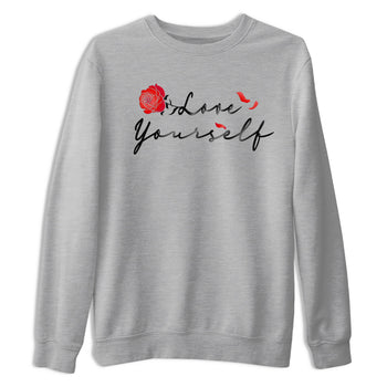 Jordan 1 High OG Satin Bred shirt to match jordans Love Yourself sneaker tees Air Jordan 1 Satin Bred SNRT Sneaker Tees Casual Crew Neck T-Shirt Unisex Heather Grey 2 T-Shirt
