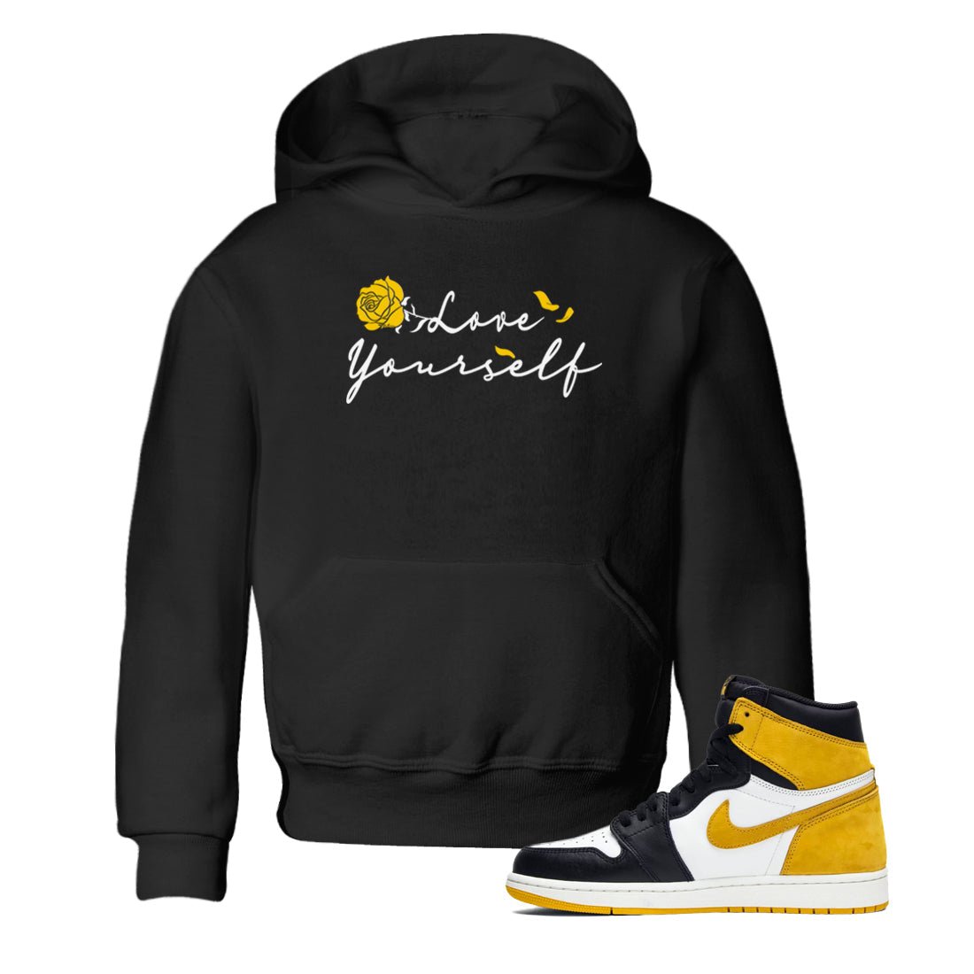 Love Yourself sneaker match tees to Yellow Ochre 1s street fashion brand for shirts to match Jordans SNRT Sneaker Tees Air Jordan 1 Yellow Ochre unisex t-shirt Black 1 youth shirt