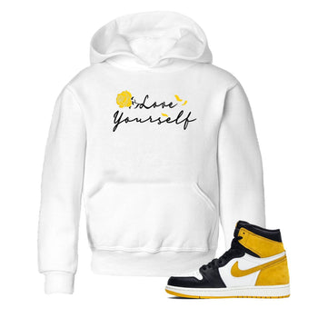 Love Yourself sneaker match tees to Yellow Ochre 1s street fashion brand for shirts to match Jordans SNRT Sneaker Tees Air Jordan 1 Yellow Ochre unisex t-shirt White 1 youth shirt