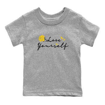 Love Yourself sneaker match tees to Yellow Ochre 1s street fashion brand for shirts to match Jordans SNRT Sneaker Tees Air Jordan 1 Yellow Ochre unisex t-shirt Heather Grey 2 youth shirt