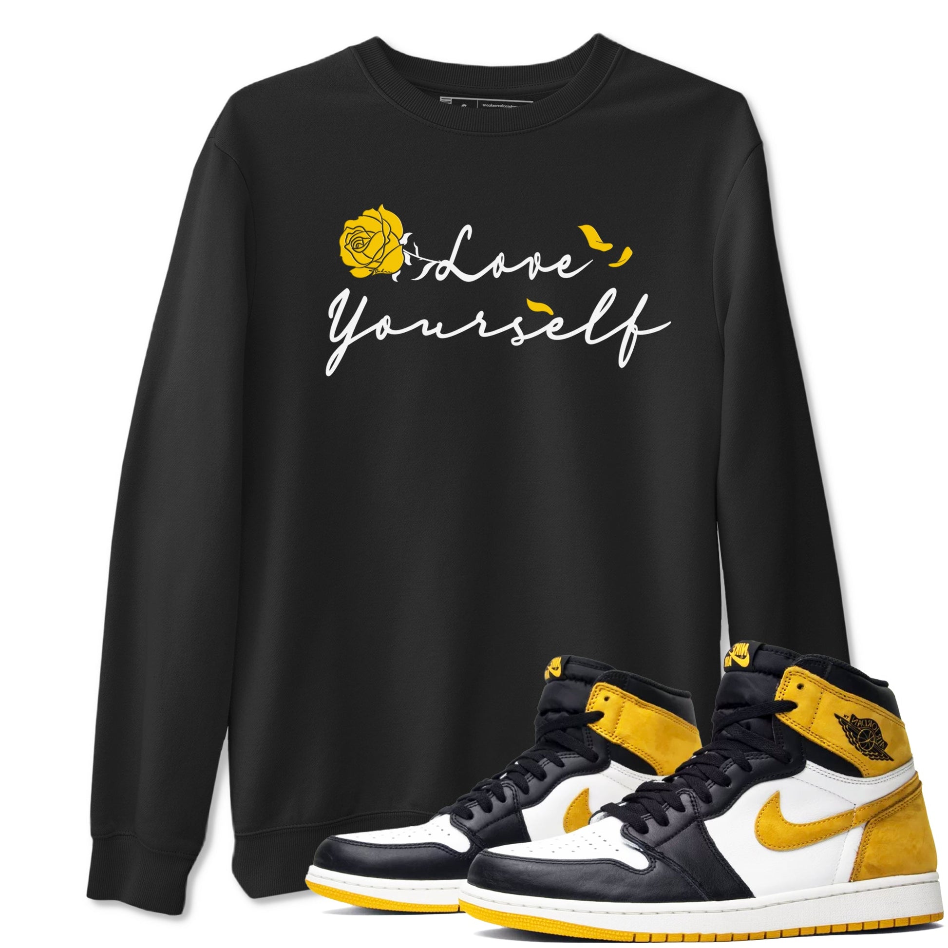 Love Yourself sneaker match tees to Yellow Ochre 1s street fashion brand for shirts to match Jordans SNRT Sneaker Tees Air Jordan 1 Yellow Ochre unisex t-shirt Black 1 unisex shirt