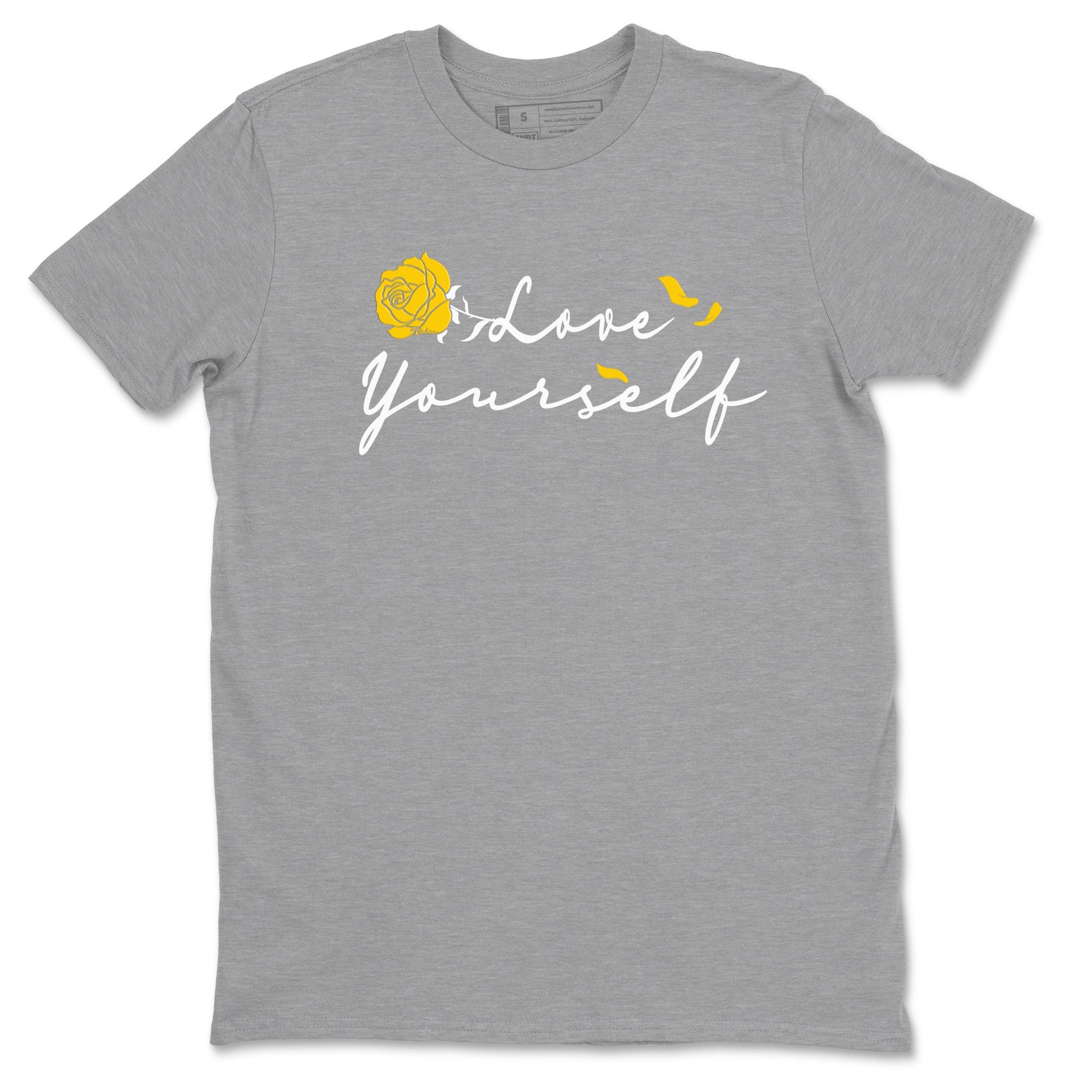 Love Yourself sneaker match tees to Yellow Ochre 1s street fashion brand for shirts to match Jordans SNRT Sneaker Tees Air Jordan 1 Yellow Ochre unisex t-shirt Heather Grey 2 unisex shirt
