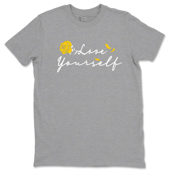 Love Yourself sneaker match tees to Yellow Ochre 1s street fashion brand for shirts to match Jordans SNRT Sneaker Tees Air Jordan 1 Yellow Ochre unisex t-shirt Heather Grey 2 unisex shirt