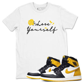 Love Yourself sneaker match tees to Yellow Ochre 1s street fashion brand for shirts to match Jordans SNRT Sneaker Tees Air Jordan 1 Yellow Ochre unisex t-shirt White 1 unisex shirt