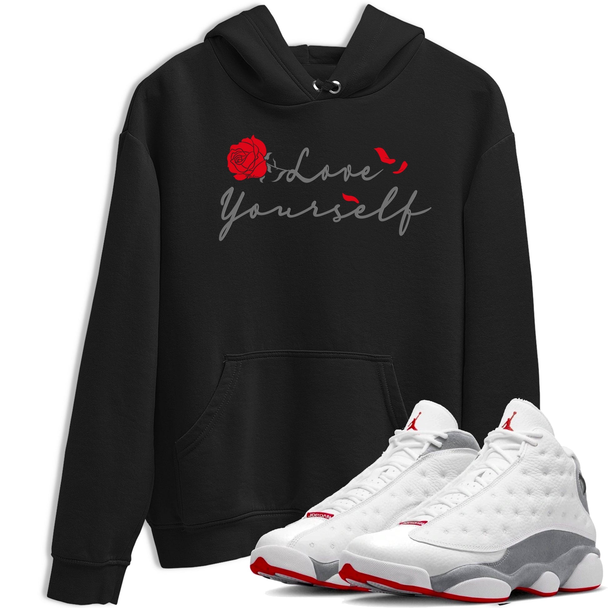 Air Jordan 13 Wolf Grey shirt to match jordans Love Yourself sneaker tees AJ13 Wolf Grey SNRT Sneaker Release Tees Unisex Black 1 T-Shirt