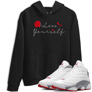 Air Jordan 13 Wolf Grey shirt to match jordans Love Yourself sneaker tees AJ13 Wolf Grey SNRT Sneaker Release Tees Unisex Black 1 T-Shirt