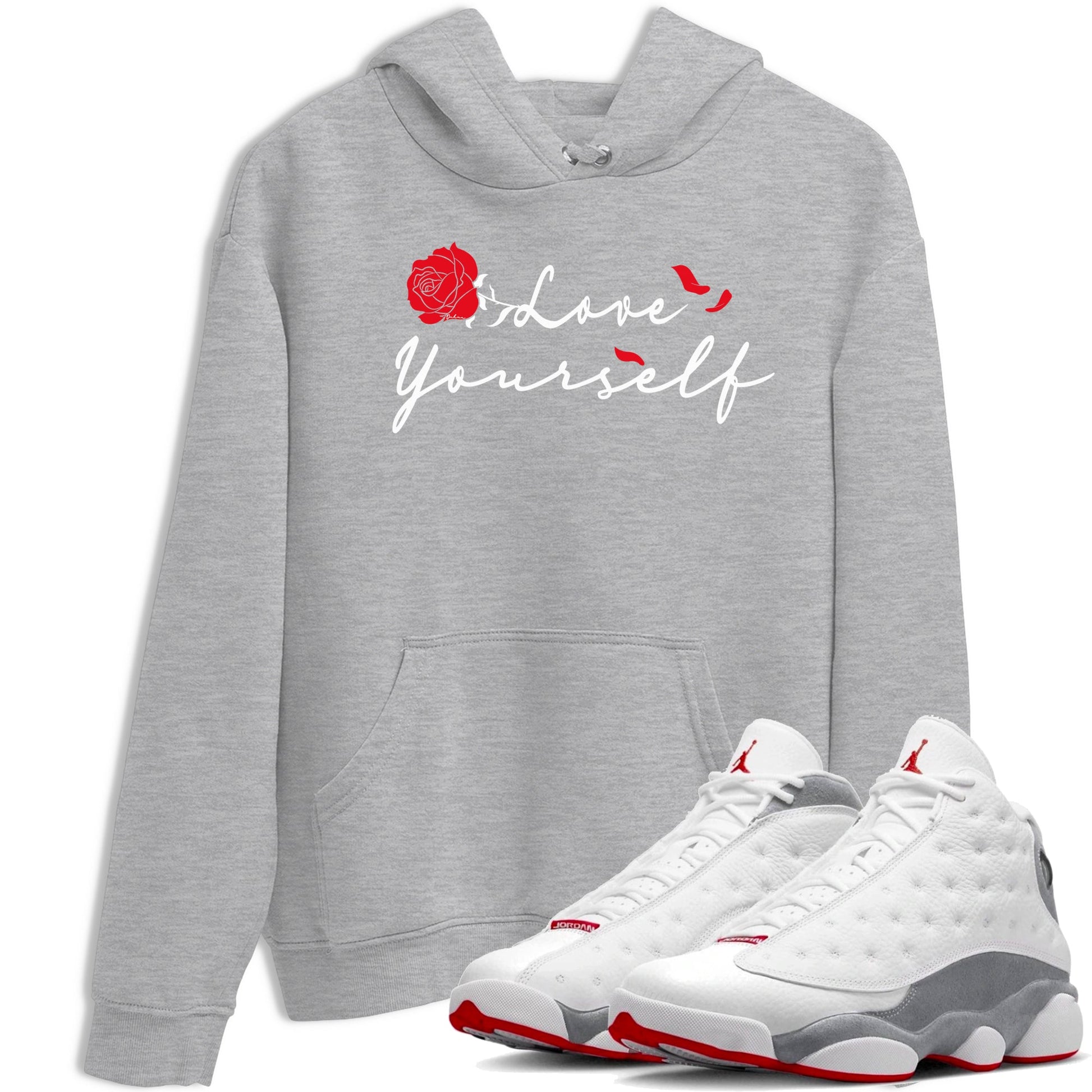 Air Jordan 13 Wolf Grey shirt to match jordans Love Yourself sneaker tees AJ13 Wolf Grey SNRT Sneaker Release Tees Unisex Heather Grey 1 T-Shirt