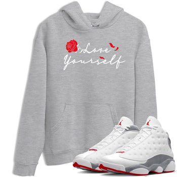 Air Jordan 13 Wolf Grey shirt to match jordans Love Yourself sneaker tees AJ13 Wolf Grey SNRT Sneaker Release Tees Unisex Heather Grey 1 T-Shirt
